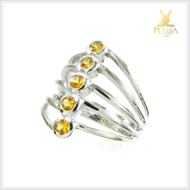 แหวนบุษราคัมแท้ สีเหลืองมะนาว เงินแท้925 ชุบทองคำขาว แหวนพลอยแท้