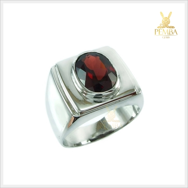 แหวนโกเมนแท้ เงินแท้ ชุบทองคำขาว ใส่เพิ่มความมั่นใจ