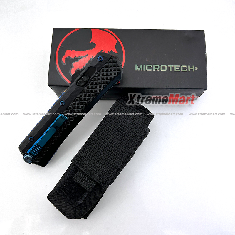 มีดสปริงขนาดใหญ่ Microtech คม2ด้าน ใบเงิน คลิปสีน้ำเงิน Combat Troodon 00556 D/E Automatic Knife