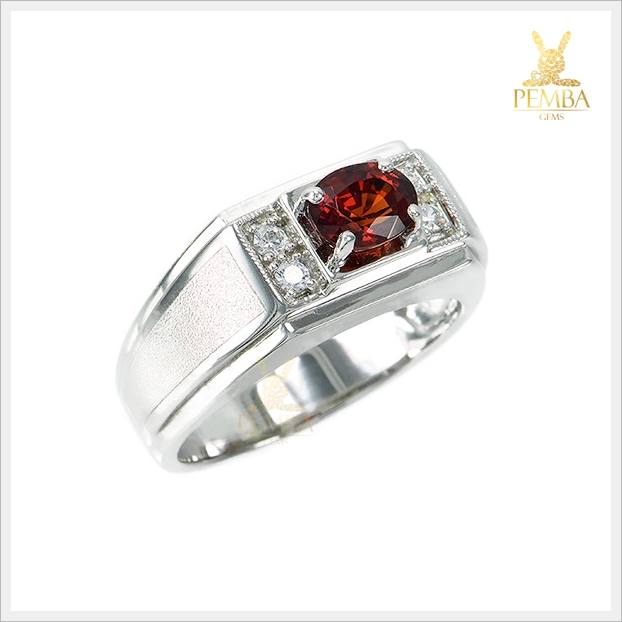 แหวนสเปสซาร์ไทต์ โกเมนสีส้มสวยใสหายาก เงินแท้925 ชุบทองคำขาว