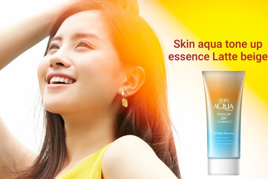 (หลอดสีทองฟ้า #Latte Beige) Skin Aqua Tone Up UV Essence SPF50+ PA++++ 80g กันแดดกึ่งเมคอัพเบสที่ผสมไฮยารูลอนและวิตามินซี ปรับโทนสีผิวให้ดูกระจ่างใส