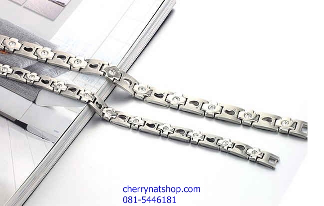 พร้อมส่งสร้อยข้อมือแม่เหล็กเพื่อสุขภาพ สร้อยข้อมือไทเทเนียมเจอรเมเนียม รุ่นP