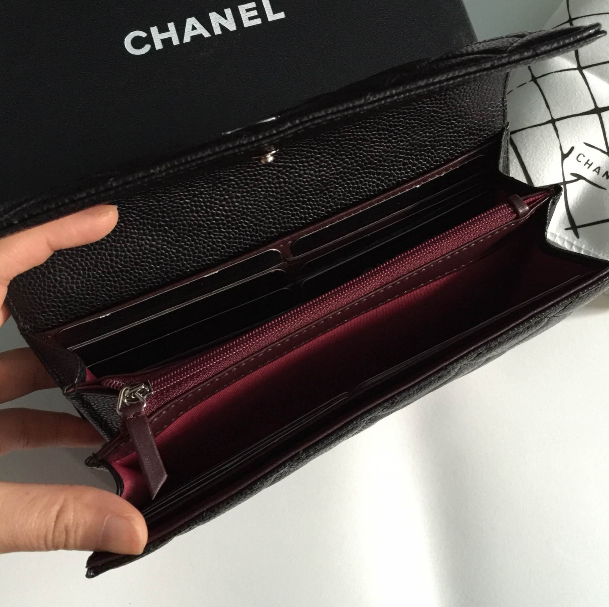 กระเป๋าสตางค์ cn caviar wallet ใบยาว ติดกระดุม มี 2 สี ดำ แดง งานดีสุด หนังอิมพอร์ทยยุโรป