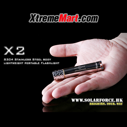 ไฟฉาย Solarforce X2 2 Modes Cree XP-E R4 LED Stainless Steel AA Keychain Flashlight