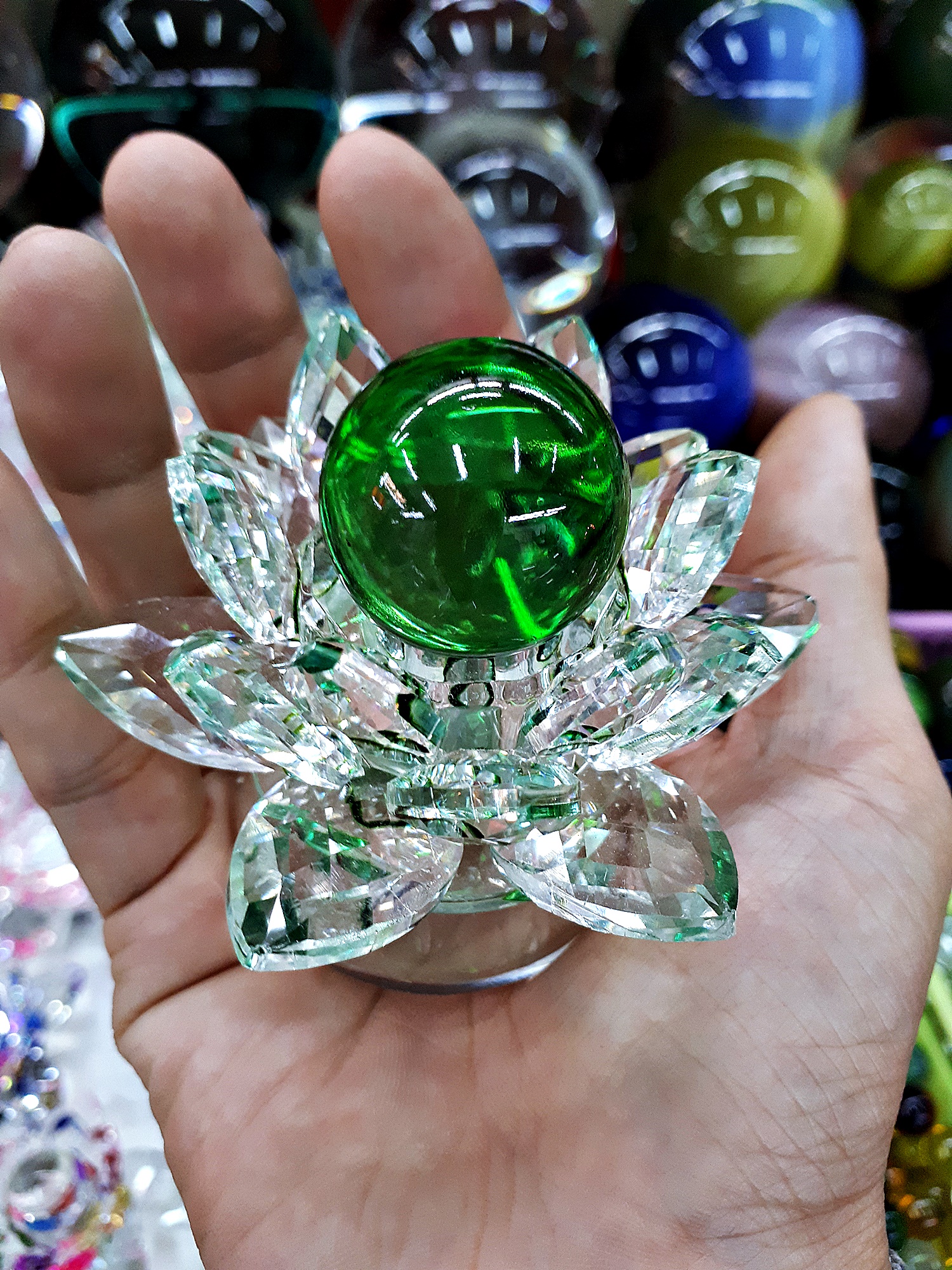 ฐานวางลูกแล้ว ขาตั้งที่วางลูกแก้ว ฐานคริสตัลกลีบดอกบัว2ชั้น คละสีต่างๆ หลากสี หลายขนาด (ขายปลีก ขายส่ง)