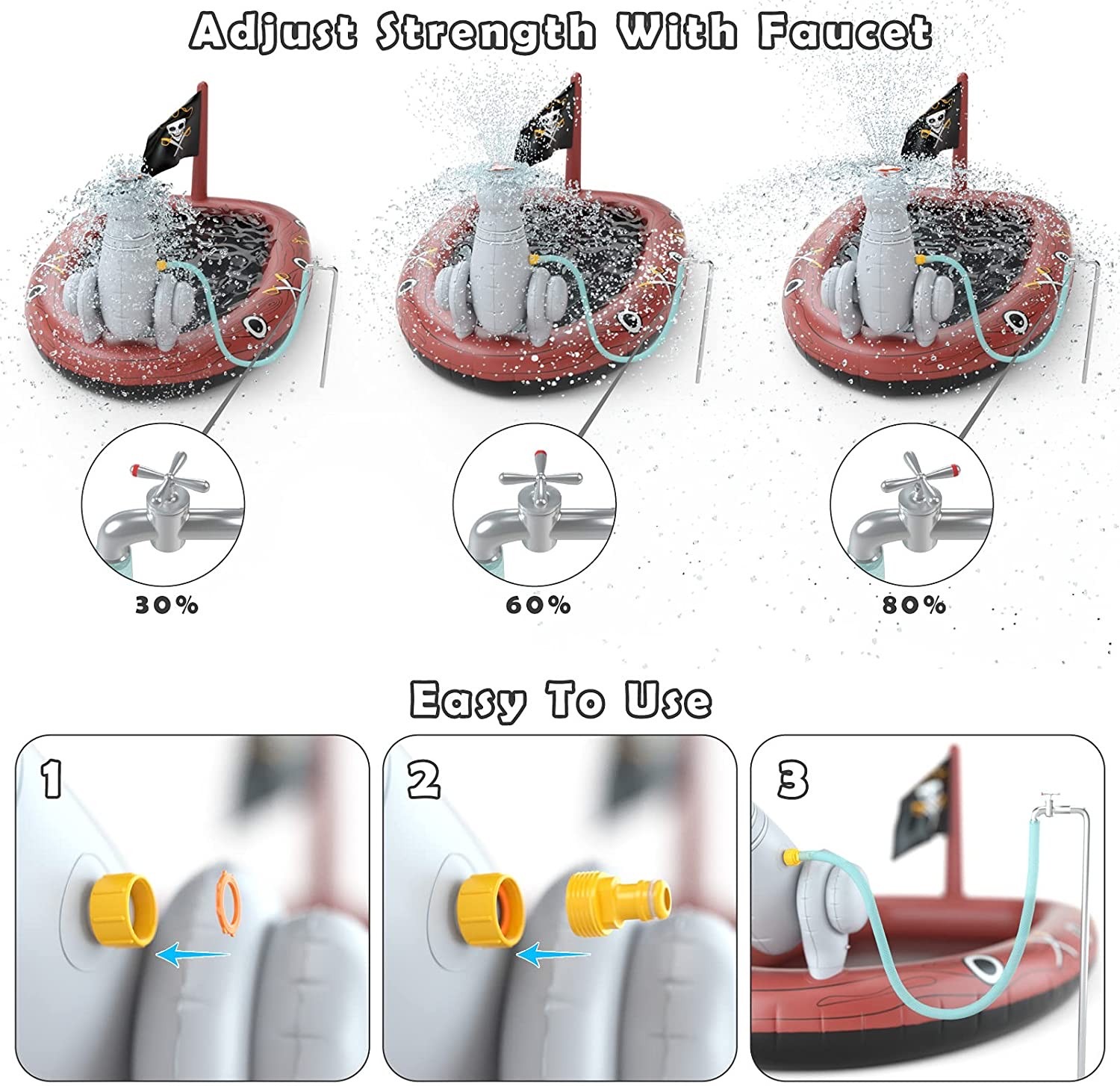สระน้ำเป่าลมพร้อมสปริงเกอร์ Jasonwell Pirate Ship Inflatable Kiddie Pool with Sprinkler