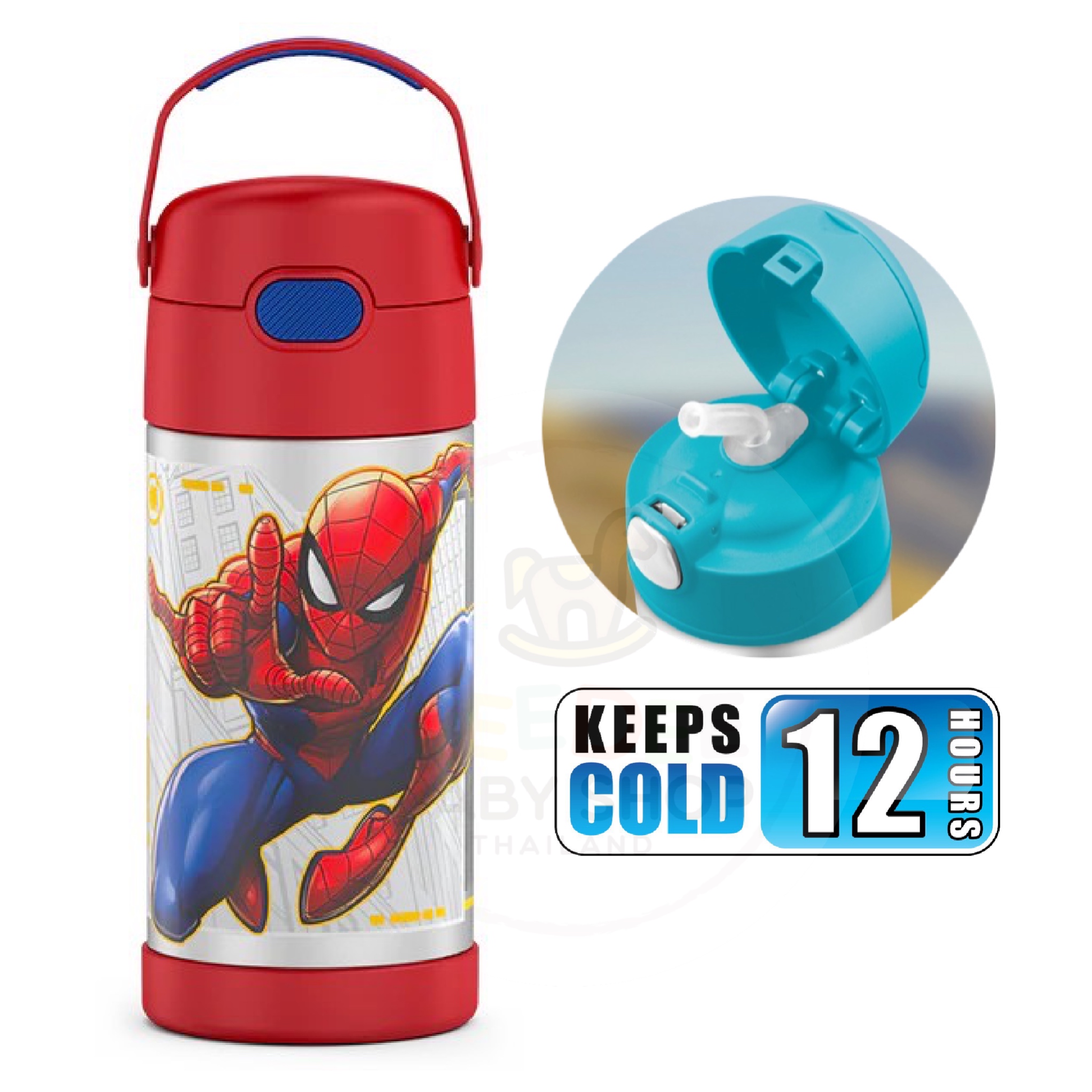 กระติกน้ำสเตนเลสรักษาอุณหภูมิ Thermos Spider-Man FUNtainer Vacuum Insulated Stainless Steel Bottle 12OZ with Bali Handle (2022)
