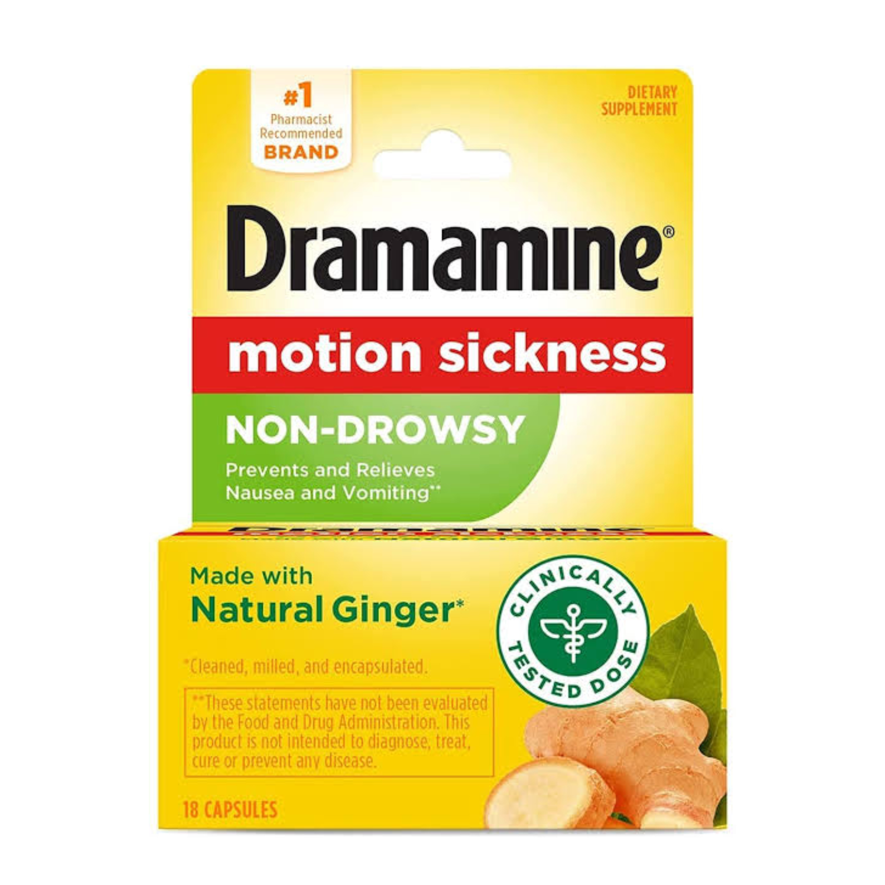 สมุนไพรบรรเทาอาการวิงเวียนจากการเดินทาง Dramamine Motion Sickness Relief - Non-Drowsy Naturals