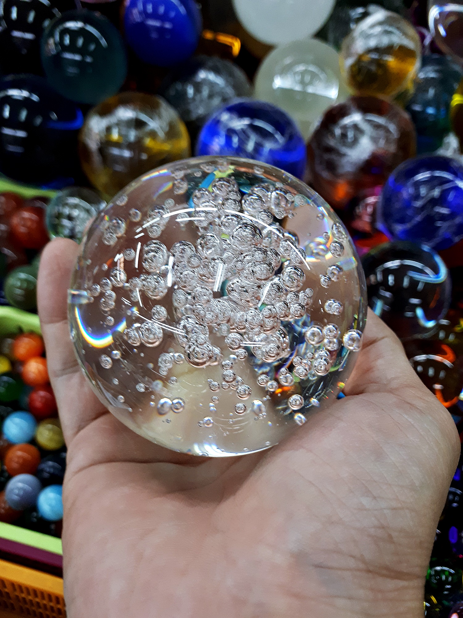 ลูกแก้ว แฟนตาซี ฟองอากาศ สีใส หลายขนาด เล็ก ใหญ่ ขนาด 5ซม 6ซม 8ซม 15ซม 20ซม พร้อมฐาน (ขายปลีก ขายส่ง)