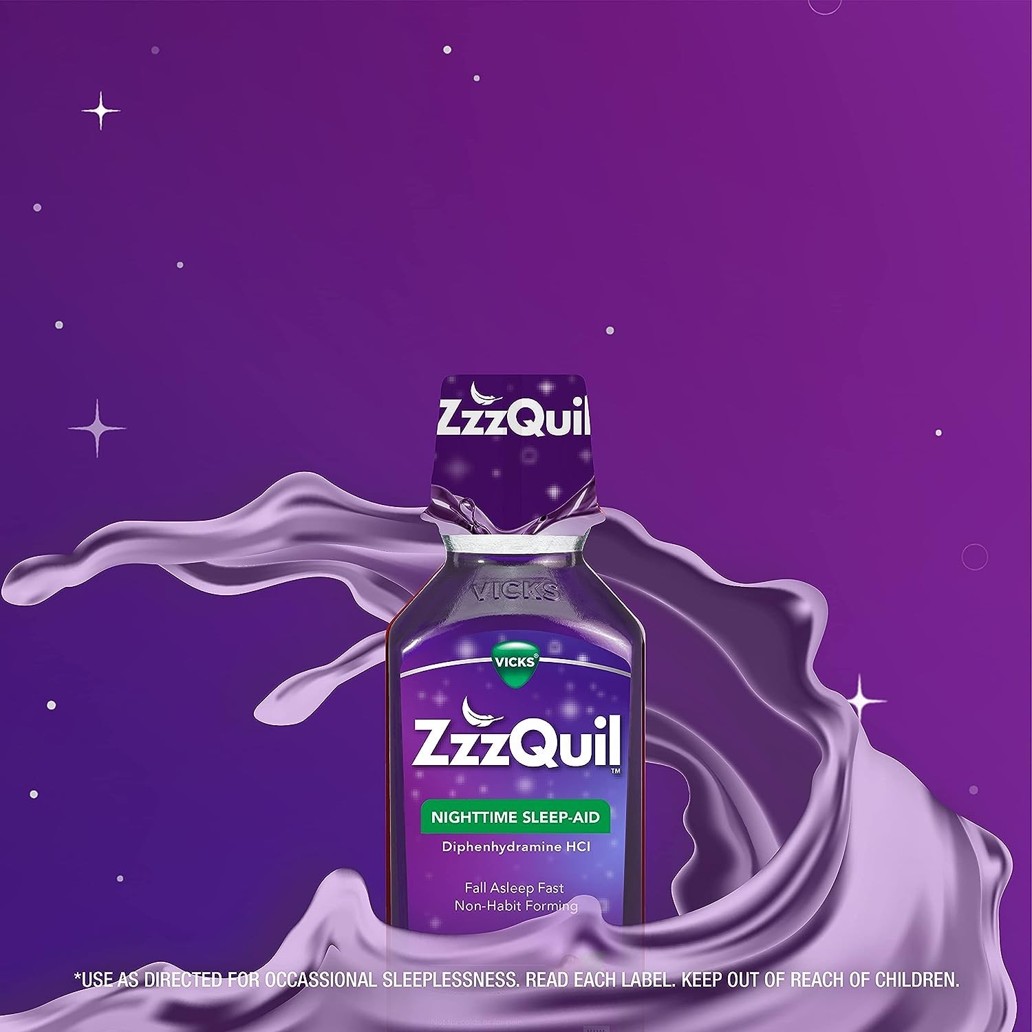 วิตามินเสริมการนอนหลับชนิดน้ำ Vicks ZzzQuil Nighttime Sleep-Aid Liquid (Warming Berry)