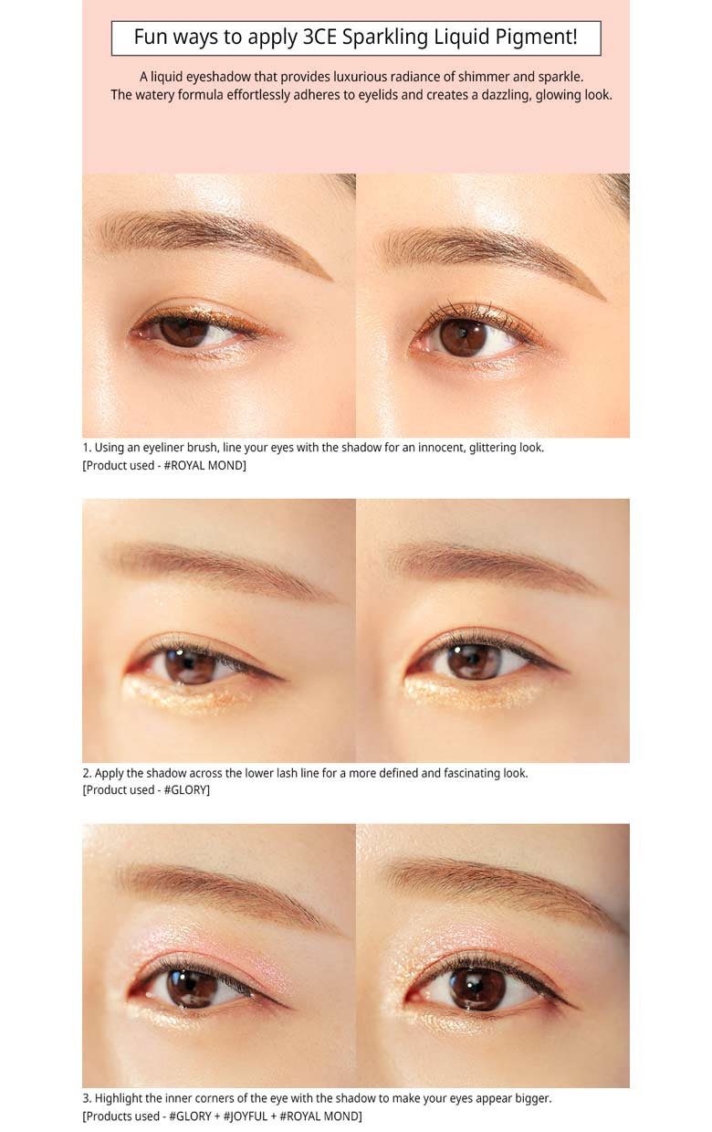 3CE Sparkling Liquid Pigment 9g # Joyful อายแชโดว์ พิกเม้นท์แบบเนื้อเจล ผสมกลิตเตอร์วิ้งค์ๆ สามารถผสมกันเพื่อสีที่สวยยิ่งขึ้น