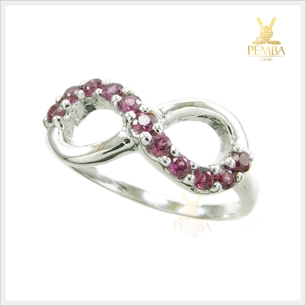 แหวนโรโดไลต์ Infinity สุดเก๋ น่ารักๆ เงินแท้925 ชุบทองคำขาว แหวนพลอยแท้