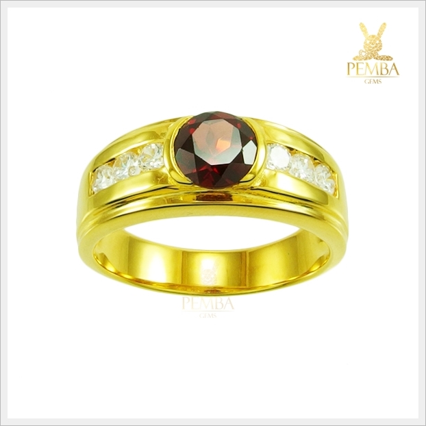 แหวนโกเมนแท้ เงินแท้925 ชุบทอง โดดเด่นดูมีสไตล์ แหวนพลอยแท้