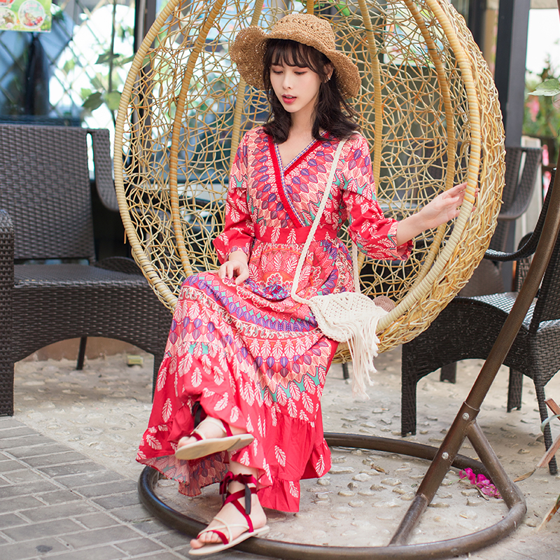 ชุดเดรสโมฮีเมียนเย็บปักถักร้อย ชุดเนปาลชาติพันธ์ุ ชุดเที่ยวโมฮีเมียน HI631005 สีภาพ S-XL