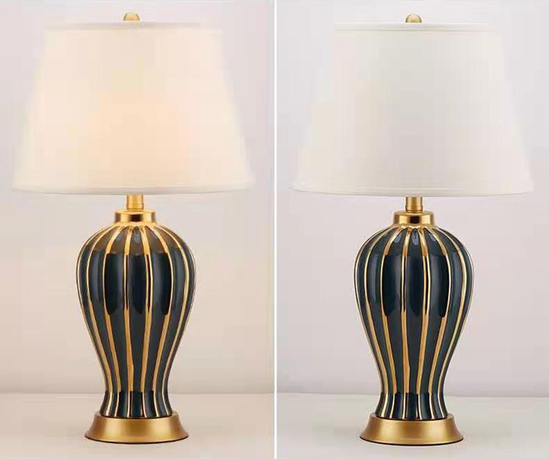 โคมไฟตั้งโต๊ะเซรามิกโป๊ะผ้าสไตล์โมเดิร์นลักชัวรี่ [TB0213]