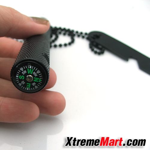 เหล็กจุดไฟพร้อมเข็มทิศ Wilderness Survival Fire Sparkle Flint+Opener+Sawtooth+Map Rangefinder+Compass (Black)