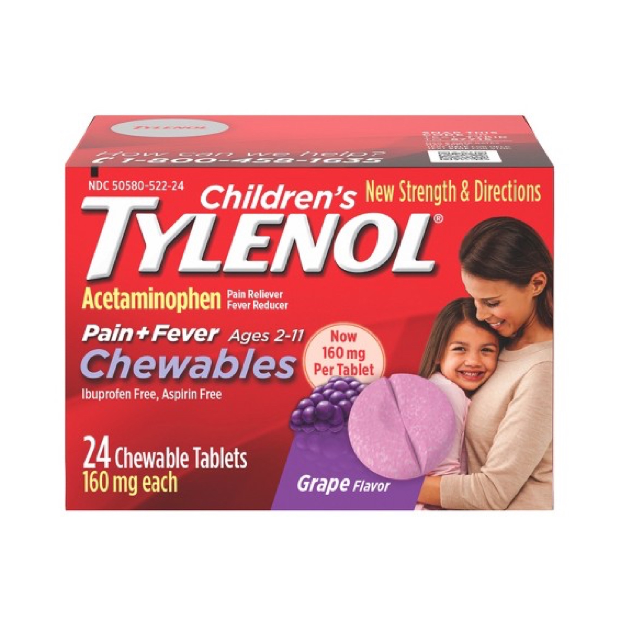 ยาแก้ปวดลดไข้แบบเม็ดเคี้ยวสำหรับเด็ก Tylenol Children's Pain+Fever Chewables (Grape)