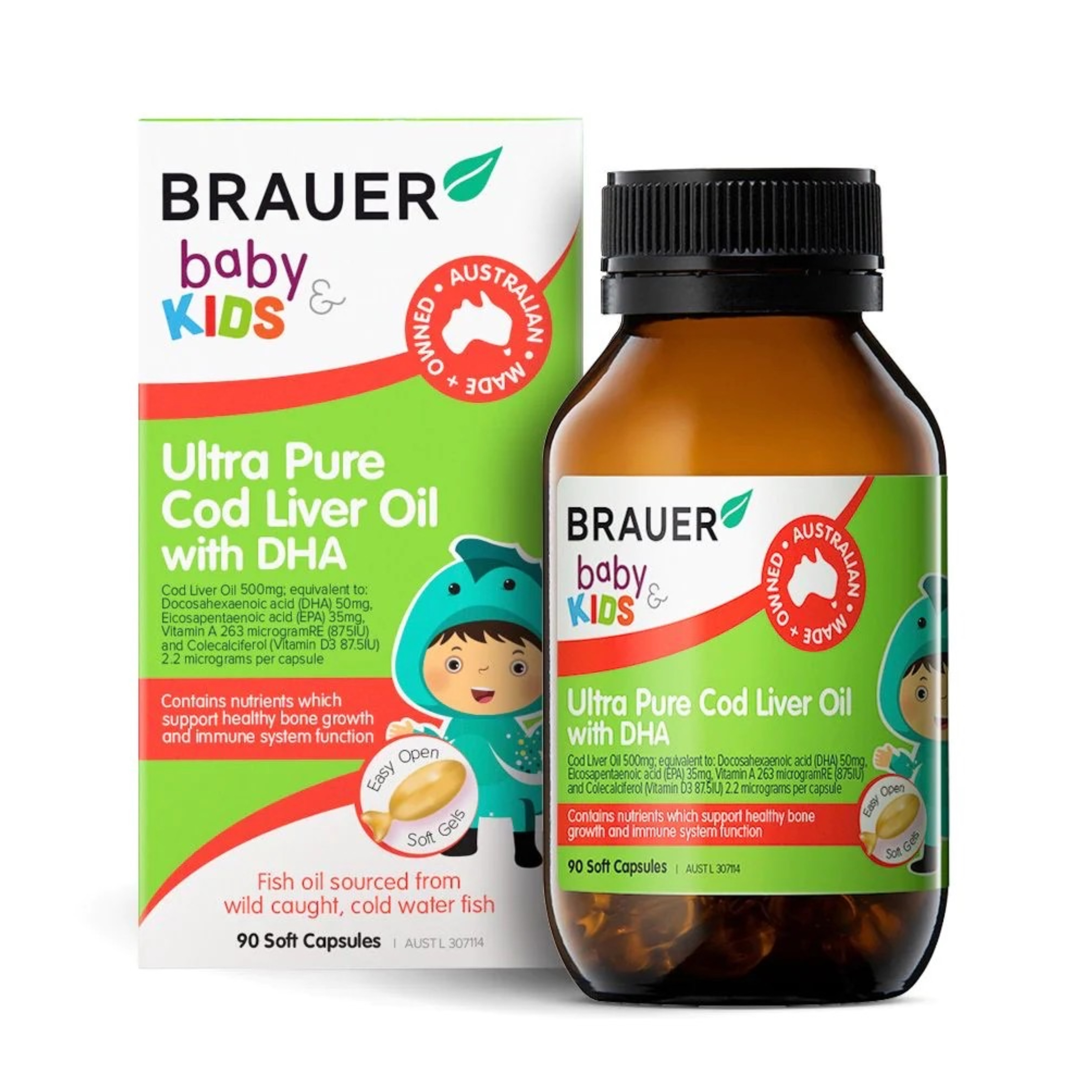 น้ำมันตับปลาบริสุทธิ์เข้มข้นสำหรับเด็ก BRAUER Baby & Kids Ultra Pure Cod Liver Oil with DHA