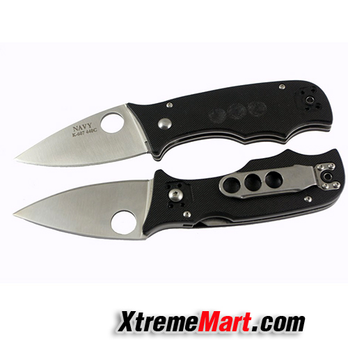 มีดพับ NAVY รุ่น K607 พร้อมซองไนล่อน ระบบ Compression Lock Stainless Steel Folding Knife (สีดำ)