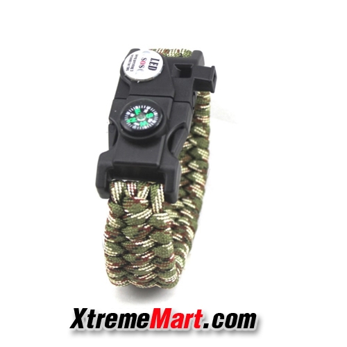 กำไลเชือกรัดข้อมือ สายรัดข้อมือมัลติฟังก์ชั่น 17 in 1 Paracord พร้อมไฟ LED เข็มทิศ และ Multitool Paracord Survival Bracelet (กรุณาระบุสี)