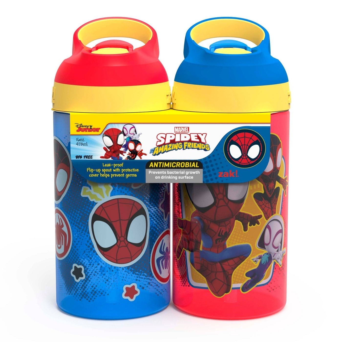 กระติกน้ำพร้อมหลอดดื่มสำหรับเด็ก Zak! Spider-Man 16 Oz. Water Bottle (2-Pack)