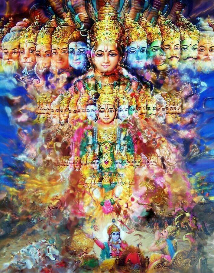 รูปหล่อ เทวรูป พระนารายณ์เปิดโลก (13หน้า 20กร) เนื้อโลหะลงสี (ขายปลีก ขายส่ง) (สั่งทำสั่งหล่อจำนวนหลายองค์)