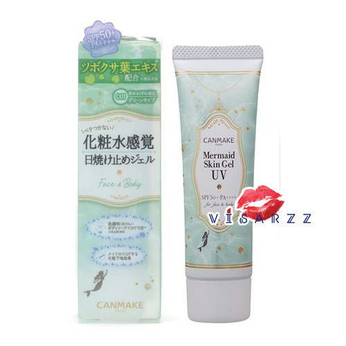 (#C01) Canmake Mermaid Skin Gel UV Cica Mint Sun Screen Makeup Base SPF50+ PA++++ 40g กันแดดเบสเขียวสูตรใหม่ สารสกัดใบบัวบก ปลอบประโลมผิวแพ้ง่าย พร้อมอำพรางรอยแดงจากสิว ปรับผิวให้กระจ่างใส