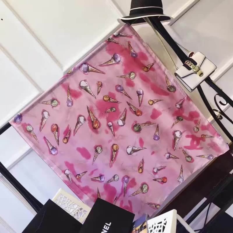 ผ้าพันคอ cn ผ้าคลุมไหล่ cn ปริ๊นลาย สีชมพู ลาย ice cream