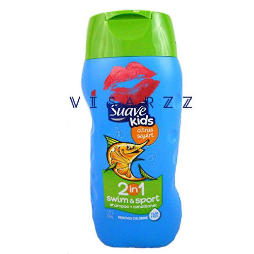 แชมพูล้างคลอรีนสำหรับเด็ก Suave for Kids 2 in 1 Swim & Sport Shampoo+Conditioning กลิ่น Flippin Citrus Squirt