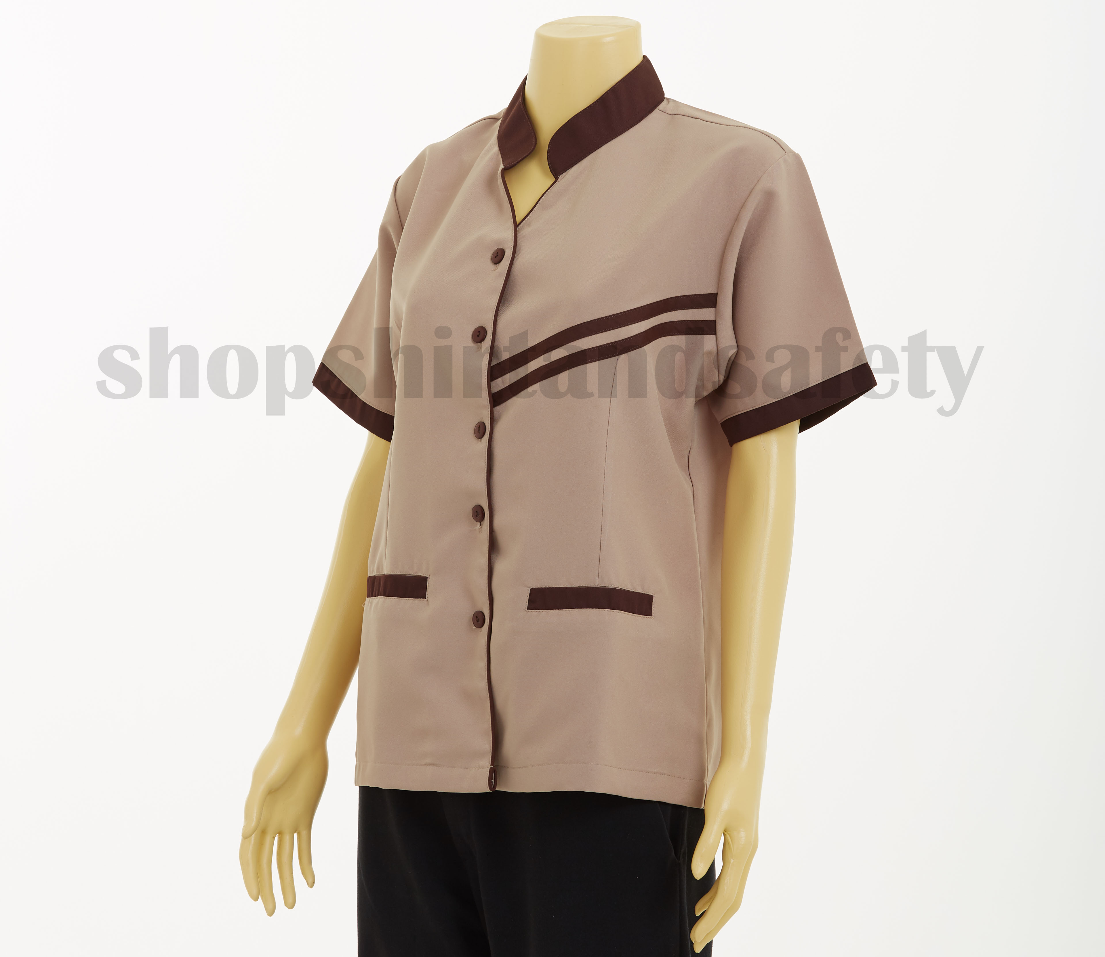 เสื้อแม่บ้านแขนสั้นคอจีนแบบสีโอวัลติน