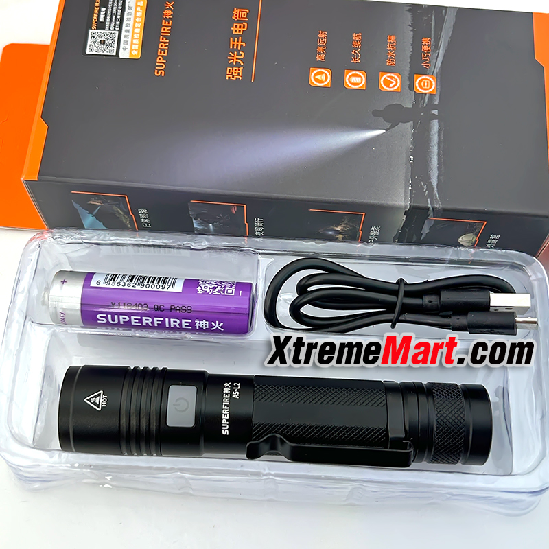 ชุดเซตไฟฉาย SuperFire A5-L2 1100LM 5-Mode USB rechargeable LED Flashlight (Black)