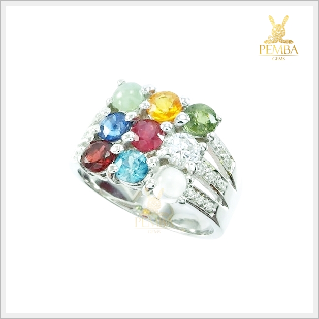 แหวนนพเก้าแท้ ตามตำราโบราณ เงินแท้925 แหวนพลอยแท้