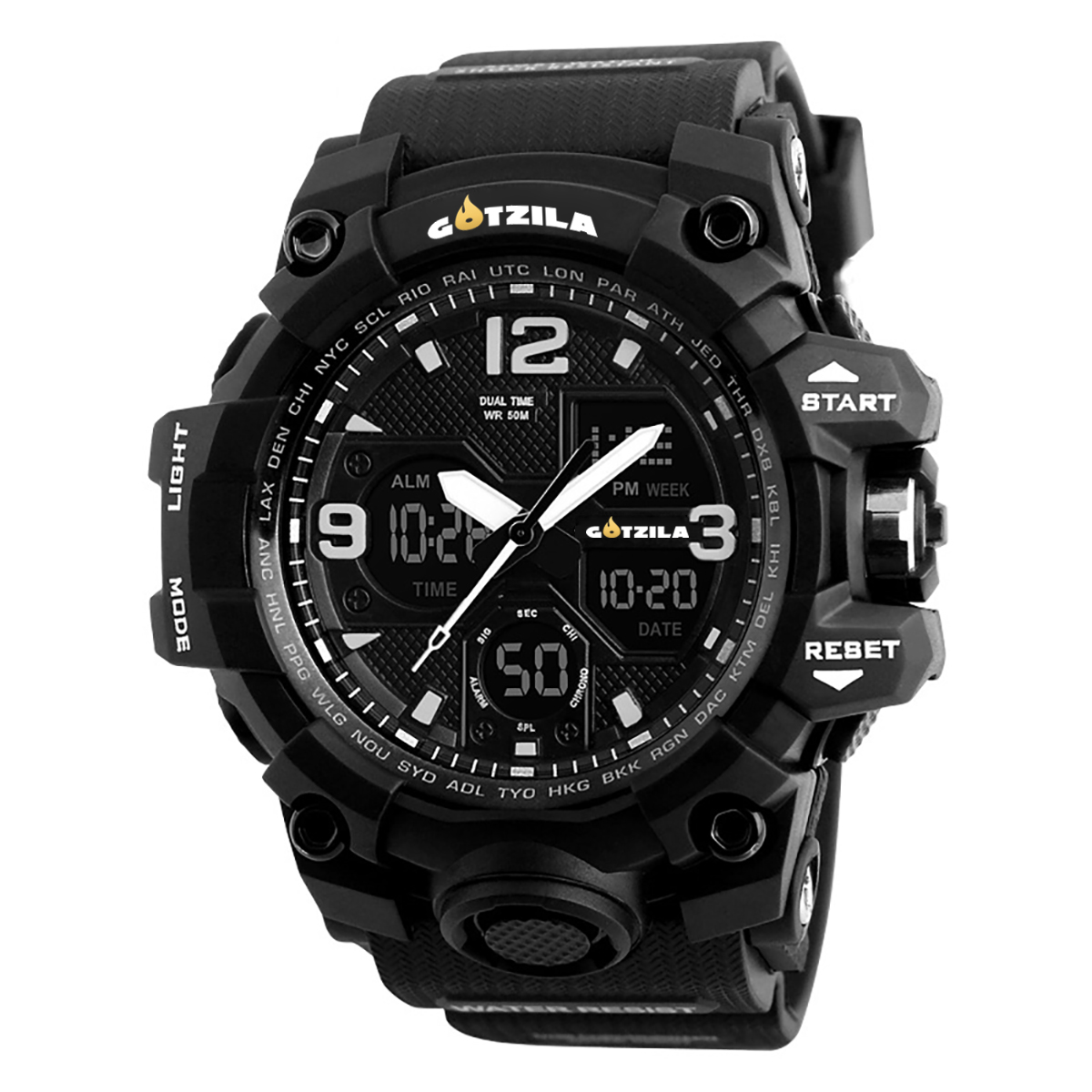 Gotzila Watch นาฬิกาข้อมือชาย ดิจิตอล มัลติฟังชั่น สายเรซิน รุ่น GR-01B (Black)