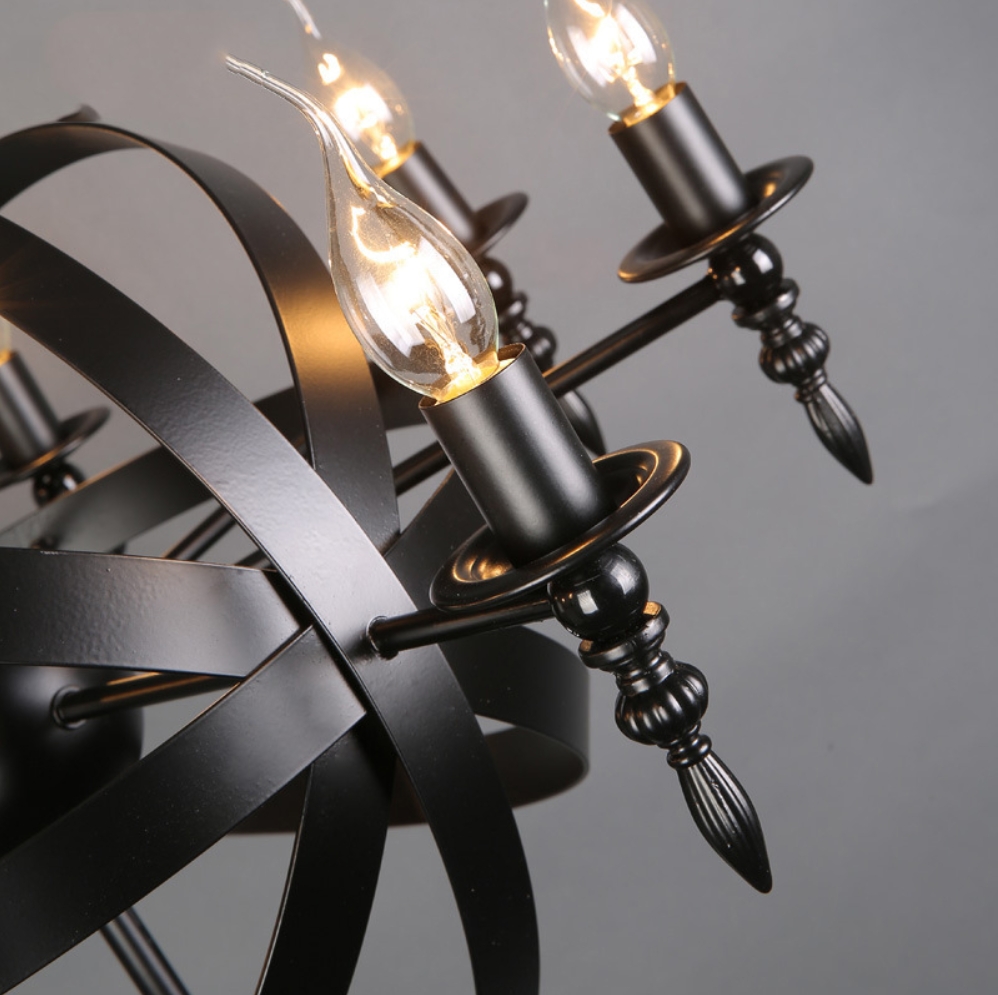 โคมไฟแขวนเพดานเหล็กดัดวงแหวนทรงกลมตกแต่งก้านลายแท่งเทียนสไตล์ Industrial [W8715]