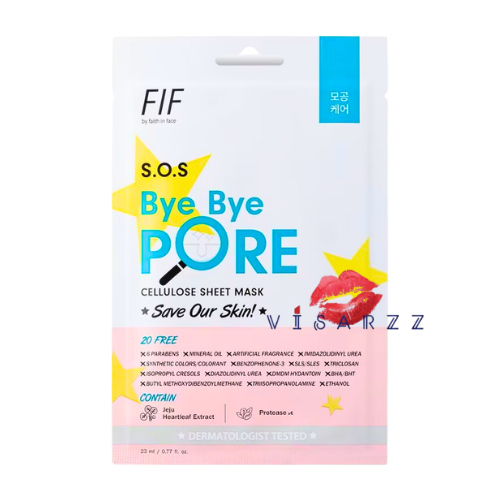 (Bye Bye Pore 1 แผ่น) Faith in Face S.O.S Bye Bye Pore Cellulose Sheet Mask 23mL สูตรกระชับรูขุมขนและควบคุมความมัน แผ่นมาส์ก Cellulose บางแนบผิว นุ่มสบาย ช่วยฟื้นฟูผิวเร่งด่วน