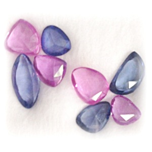 Rosecut Sapphire พลอยเนื้อแข็งจัดเซท โรสคัท หนักรวม 13.89 กะรัต สีน้ำเงินน้ำ 4 เม็ด สีชมพู 2 เม็ด ชมพูอมม่วง 2 เม็ด เนื้อสะอาดมองตาเปล่าไม่มีตำหนิ