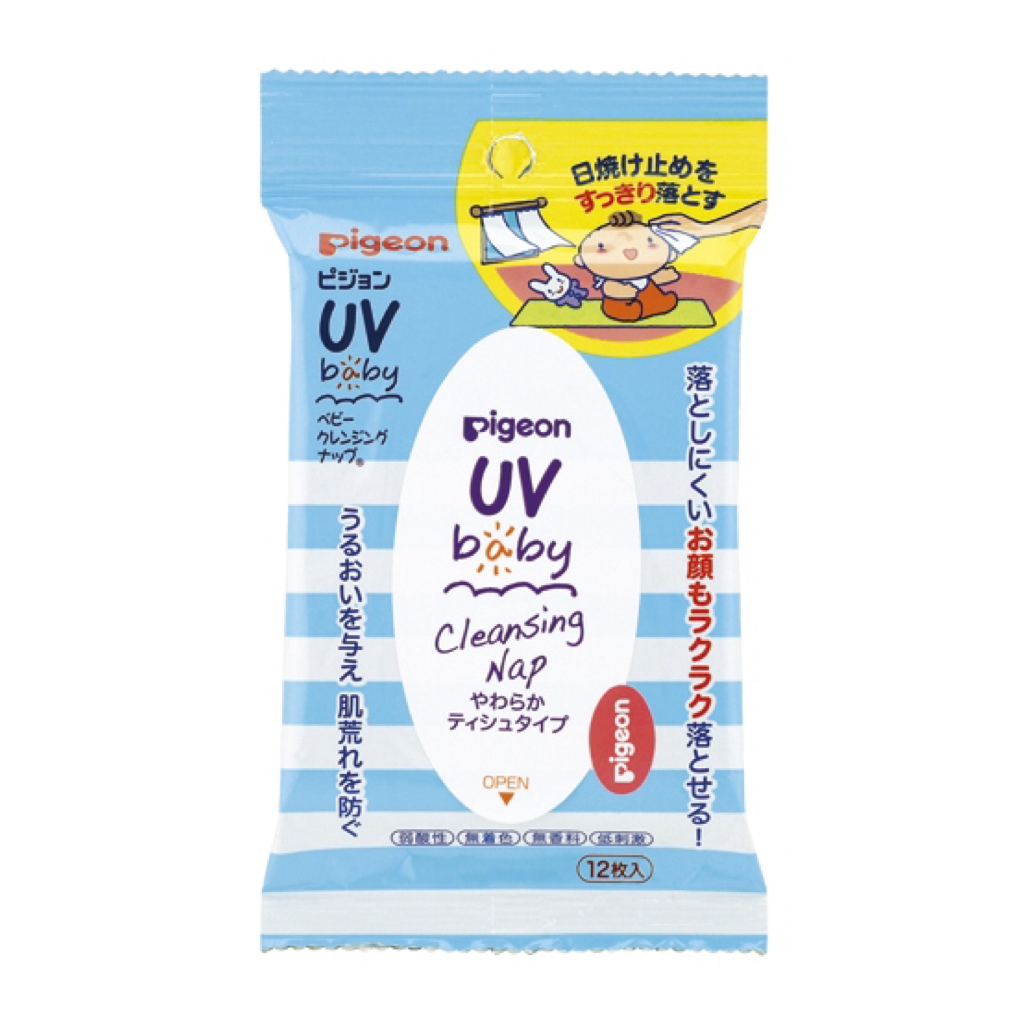 แผ่นเช็คทำความสะอาดครีมกันแดดชนิดกันน้ำ Pigeon UV Baby Cleansing Nap