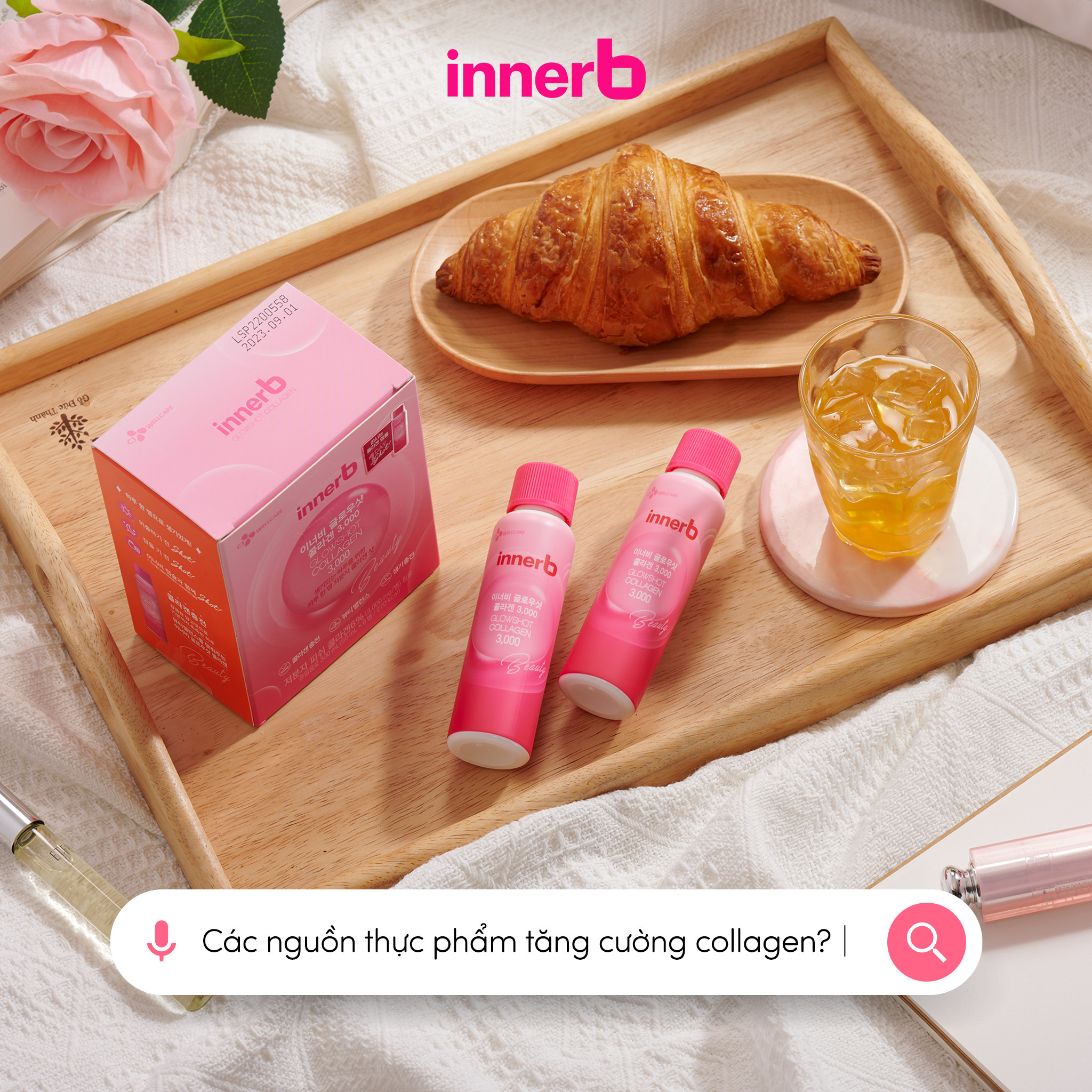 (1 กล่อง 6 ขวด) Innerb Glowshot Collagen คอลลาเจนปลาไมโครโมเลกุล 3000mg /ขวด ดูดซึมได้อย่างมีประสิทธิภาพ ช่วยบำรุงผิวจากภายในสู่ภายนอก คอลลาเจนสดเข้มข้น ในรูปแบบน้ำ ฟื้นฟูผิว ให้มีความเรียบเนียน ชุ่มขื้น ทานง่าย ไร้กลิ่นคาว รสชาติเหมือนน้ำมะม่วง ทานวันละข