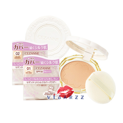 (#02 Natural) Cezanne UV Silk Cover Powder SPF50 PA++++ 10g แป้งอัดแข็ง ไม่ผสมรองพื้นผสมกันแดด ปกปิดเนียนเรียบ เกลี่ยง่าย