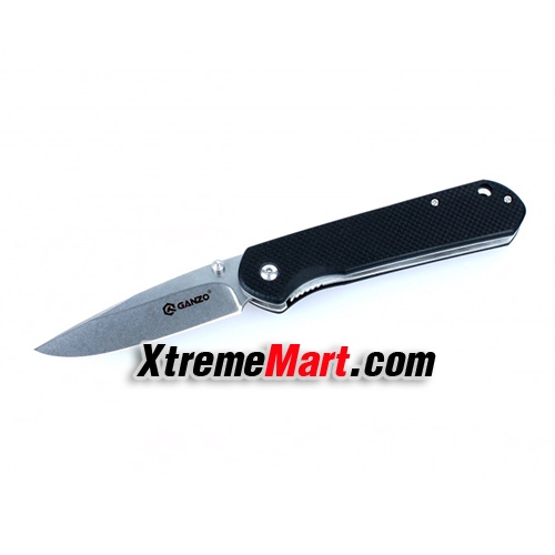 มีดพับ GANZO G6801-BK Folding Knife 440c Blade Black G10 Handle Liner Lock w/ Pouch-Black(สีดำ)
