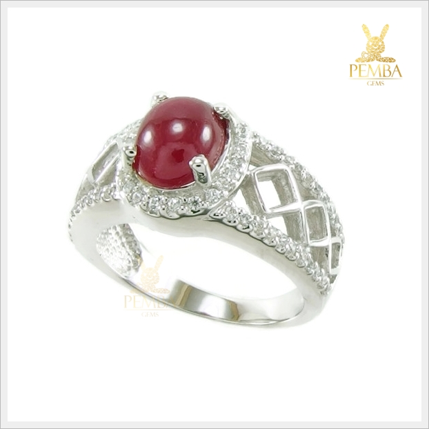 แหวนทับทิมแท้ ทรงหลังเบี้ย สีแดงเลือดนก สวยเก๋ดูดีมีสไตล์ แหวนพลอยแท้