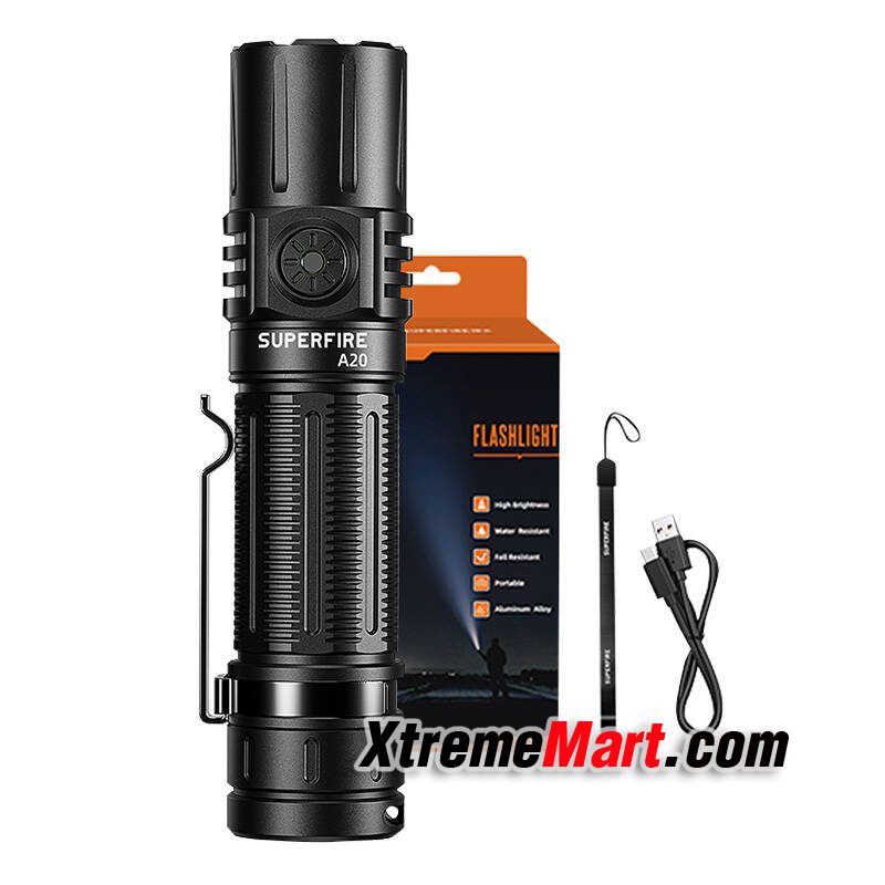 ชุดเซตไฟฉาย SuperFire รุ่น A20 แสงขาว 1700ลูเมนส์ พร้อมแบตเตอรี่ และสายชาร์จ USB Rechargeable