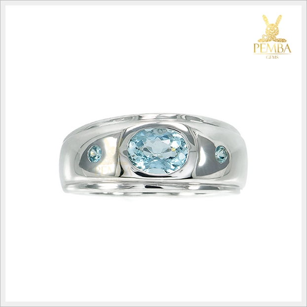 แหวนอะความารีนแท้ เงินแท้925 ชุบทองคำขาว ดีไซน์เรียบๆ ดูดีมีสไตล์