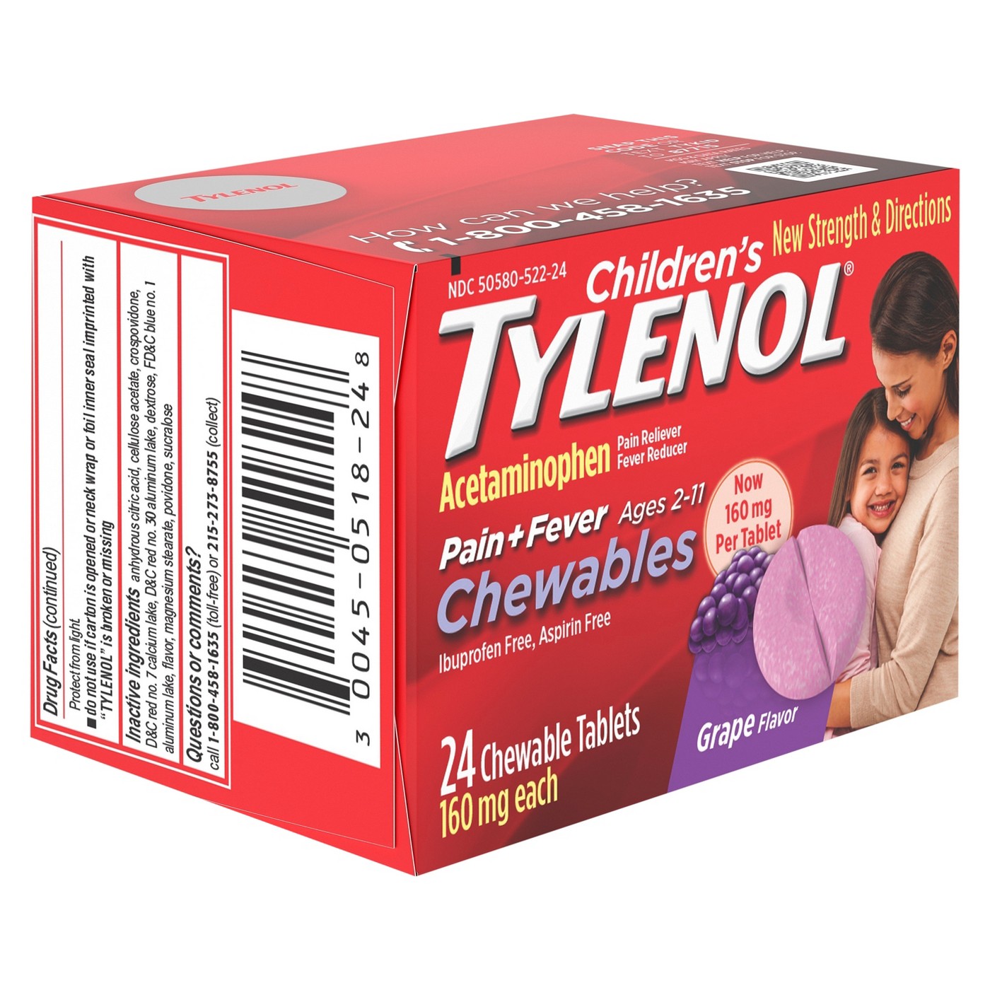 ยาแก้ปวดลดไข้แบบเม็ดเคี้ยวสำหรับเด็ก Tylenol Children's Pain+Fever Chewables (Grape)