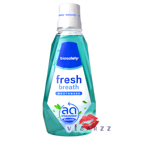 Biosafety Fresh Breath Mouthwash 500mL ไบโอเซฟตี้ น้ำยาบ้วนปากที่ช่วยดูแลช่องปากครบสูตร ด้วยสูตรเฉพาะที่รวมคุณค่าของยาสีฟันและน้ำยาบ้วนปากในหนึ่งเดียวไม่แสบปาก ไม่มีแอลกอฮอล์ ใช้ได้ทุกวัน