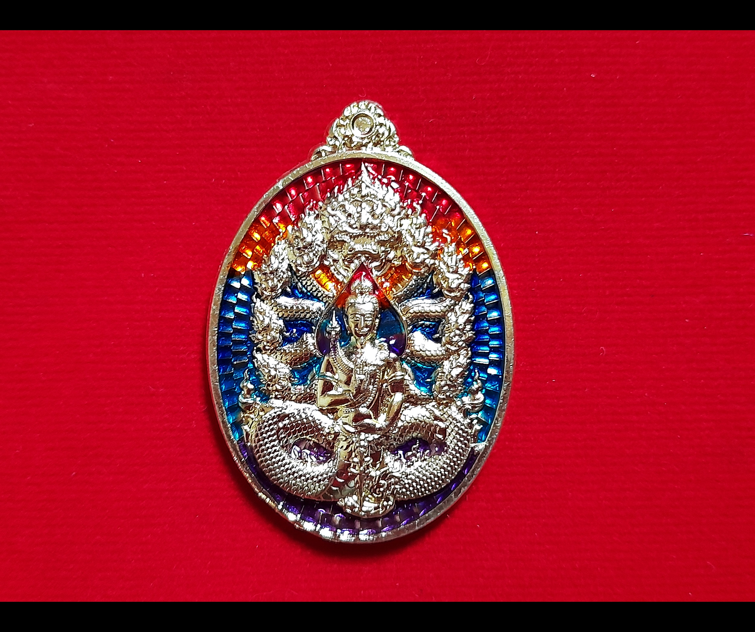 เหรียญ พญานาคราช๙เศียร หลัง นาคเกี้ยว (เก้าอธิบดี พญานาค ทั้ง๙ตระกูล) เนื้อทองฝาบาตร ลงยาสีรุ้ง ปี2565 #รับประกันแท้ #เลขโค็ดสวย๕๙๕