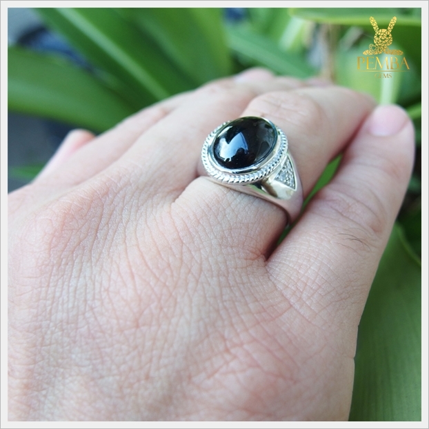 แหวนนิลแท้ เงินแท้925 ชุบทองคำขาว ดีไซน์เรียบๆ อย่างมีสไตล์