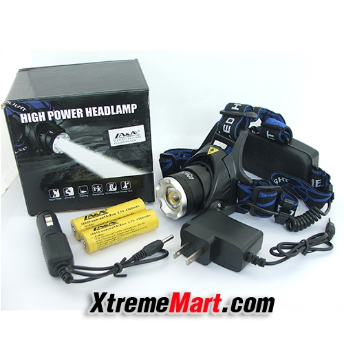 ชุดเซตไฟฉายคาดหัวซูม LA&A XM-L T6-H2600 1000LM Zoom Headlamp