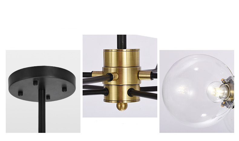 โคมไฟแขวนเพดานโทนสีดำทองโป๊ะแก้วใสสไตล์ Nordic รุ่น [H-01]