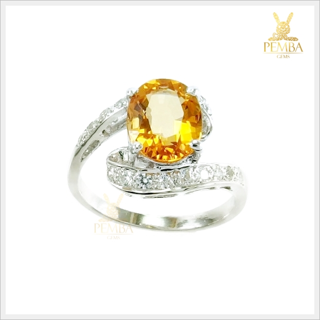 แหวนซิทรินแท้ สีเหลืองทองสวยใส ใส่ติดนิ้วเต็มๆ นิ้ว แหวนพลอยแท้